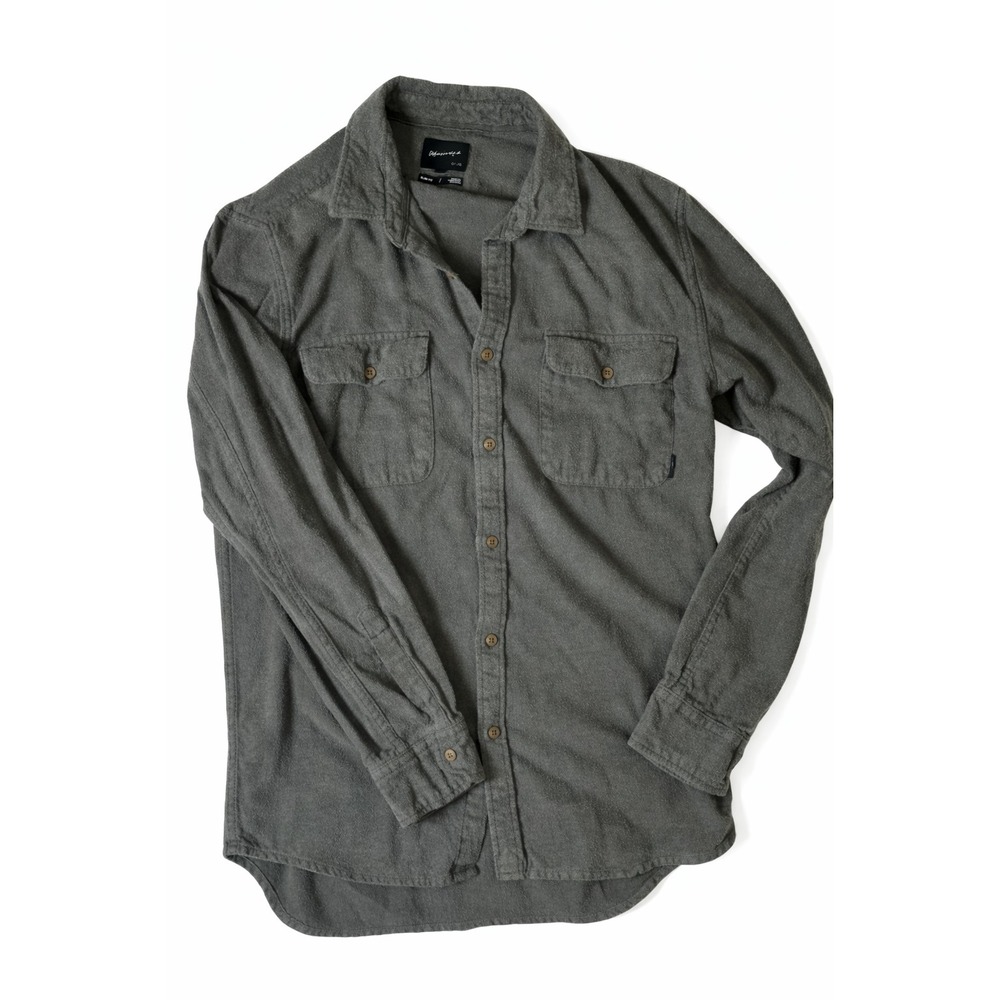 Quiksilver Mens Slim Fit Flannel Shirt Charcoal Grey Button Down Large L